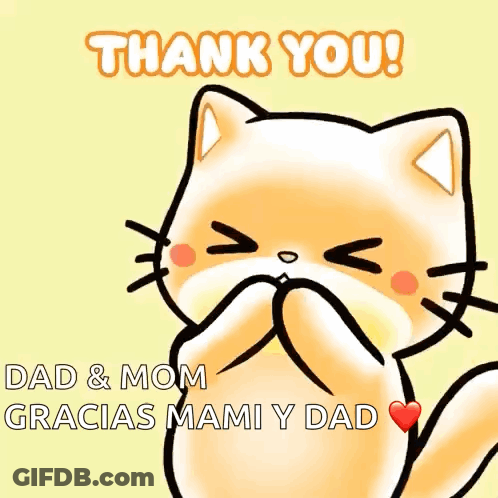 Thank You Card With Cat And Hearts GIF