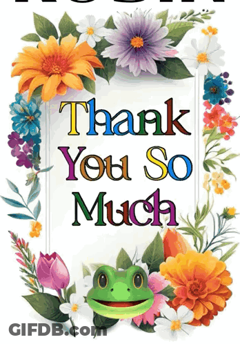 Thank You Card With Flowers And Frog GIF
