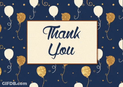 Thank You Card With Gold And White Balloons GIF