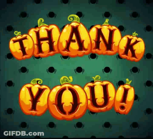 Thank You Card With Pumpkins And Spiders On Green GIF