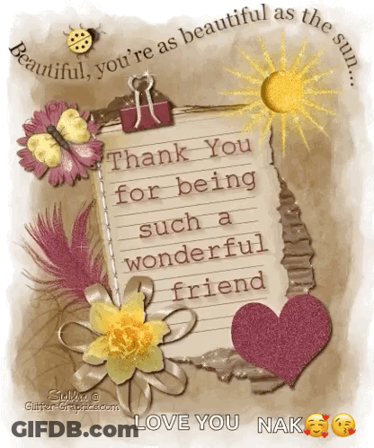 Thank You Card Wonderful Friend Love You Nak GIF