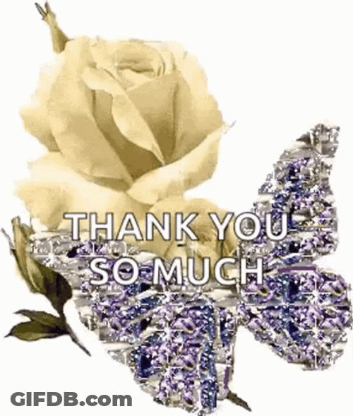Thank You Glitter Butterfly Yellow Rose GIF