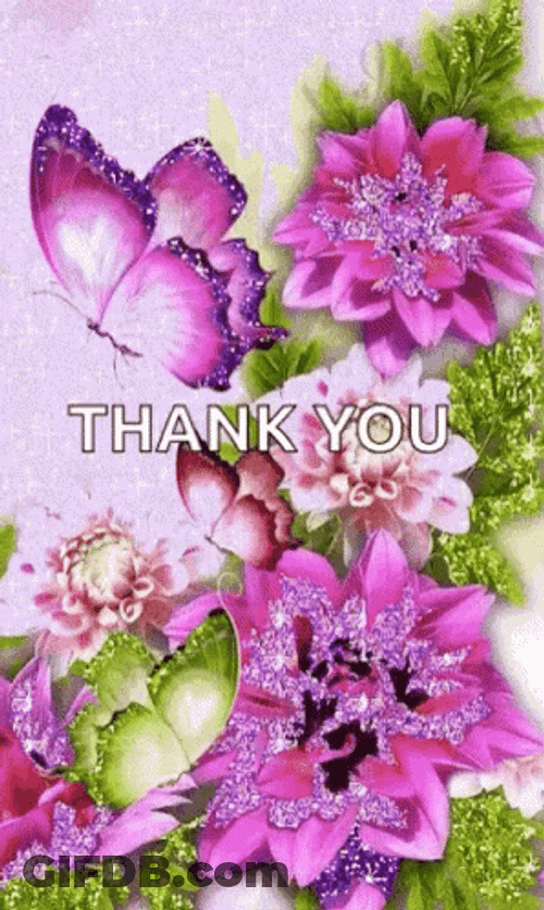 Thank You Glitter Purple Butterfly Flowers GIF