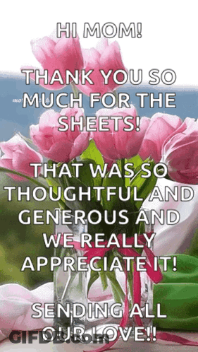 Thank You So Much For The Sheets That Was So Thoughtful And Generous And We Really Appreciate It Sending All Our Love GIF