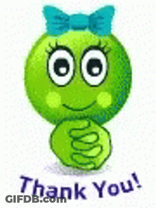 Thank You With Blushing Green Emoji GIF