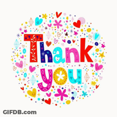 Thank You With Colorful Hearts Flowers Stars And Leaves GIF