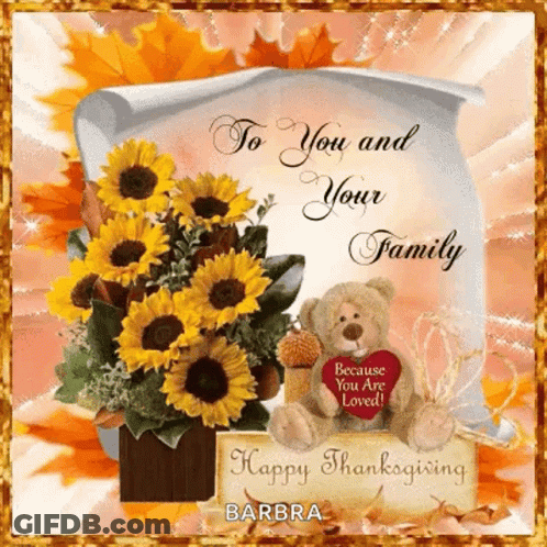 Thanksgiving Card Teddy Bear Holding Heart GIF