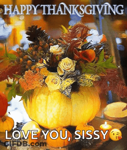 Thanksgiving Card With Pumpkin Flowers Candles GIF