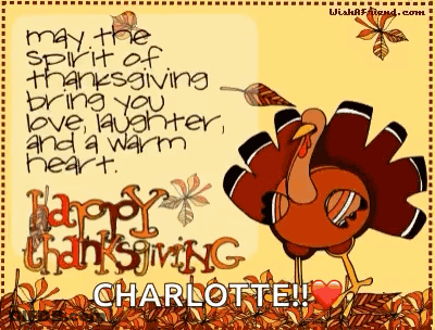 Thanksgiving Card With Turkey And Charlotte GIF