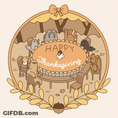 Thanksgiving Cat Animals Sitting Around Pie Table GIF