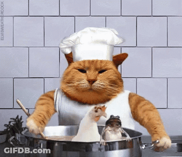 Thanksgiving Cat Cooking Chicken And Frog GIF