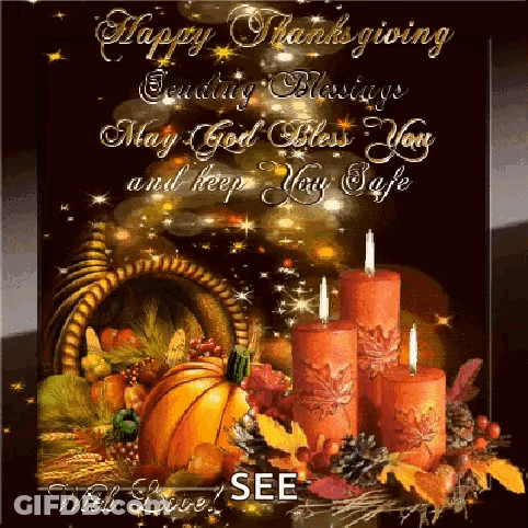 Thanksgiving Greeting Card With Cornucopia And Candles GIF