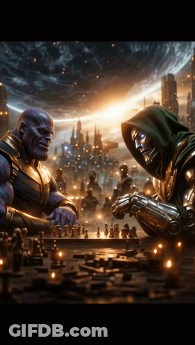Thanos And Doctor Doom Play A Game Of Chess On A Board GIF