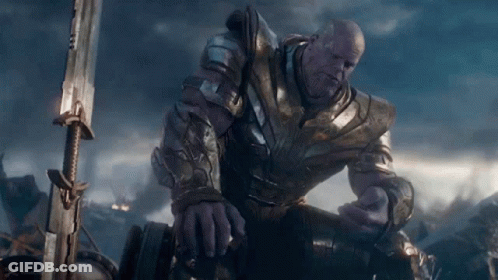 Thanos From Avengers Endgame With Sword And Hammer GIF