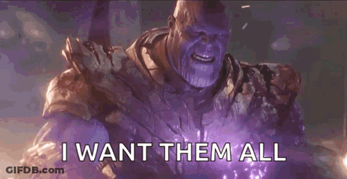 Thanos From Avengers Infinity War Is Saying `` I Want Them All '' In A Purple Light . GIF