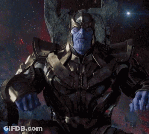 Thanos Is Sitting On A Throne In The Middle Of The Space GIF