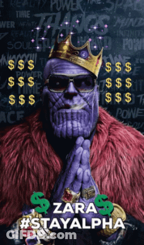 Thanos Is Wearing A Fur Coat And A Crown GIF