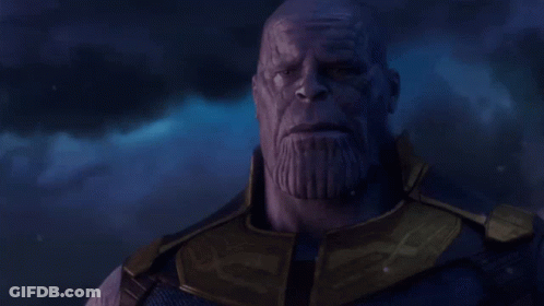 Thanos Says " I 'M Sorry Little One " In Front Of A Dark Sky GIF