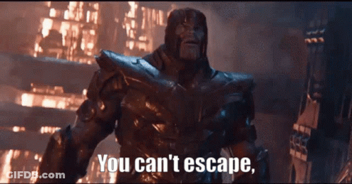 Thanos Says You Can 'T Escape While Standing In Front Of A Burning Building GIF
