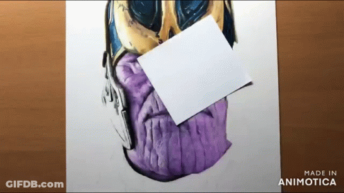Thanos With Paper Sticking Out Of Mouth GIF