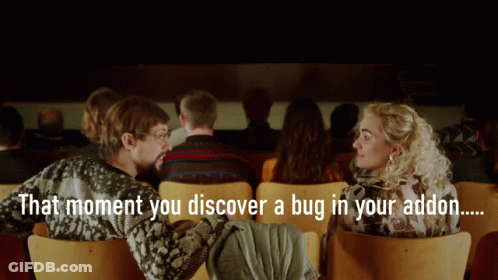 That Moment You Discover A Bug In Your Addon Man And Woman In Theater GIF
