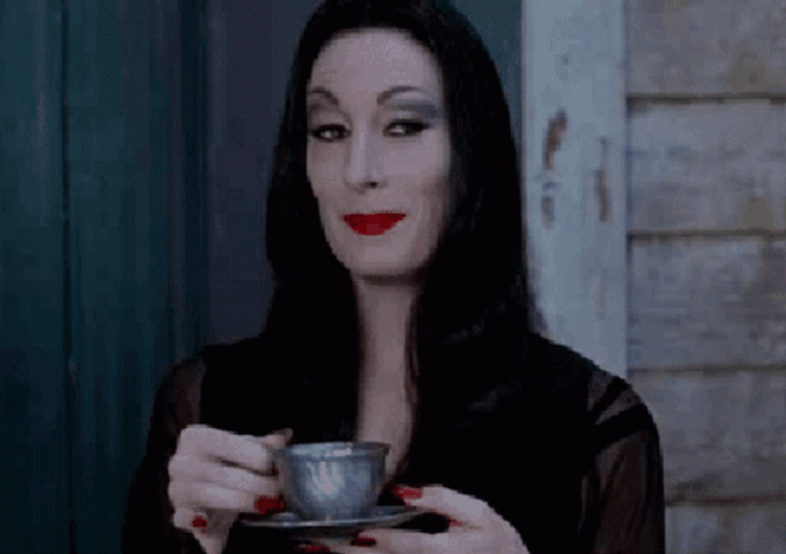 The Addams Family Morticia Drinking Coffee GIF