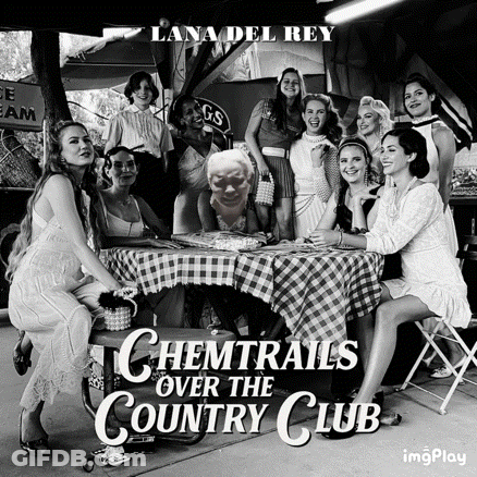 The Album Cover For Lana Del Rey 'S Chemtrails Over The Country Club Features A Group Of Women Sitting Around A Picnic T GIF