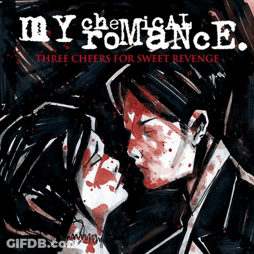 The Album Cover For My Chemical Romance Shows A Man And Woman Kissing GIF