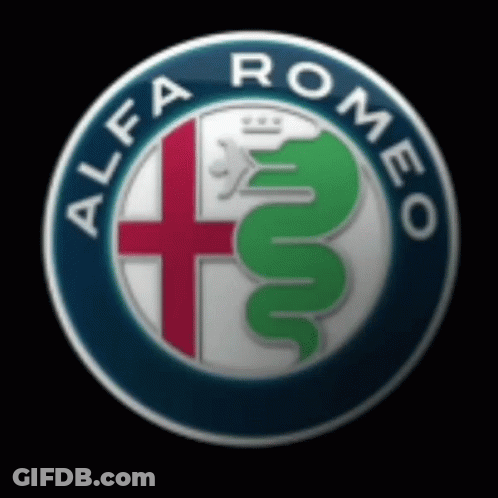 The Alfa Romeo Logo Has A Green Snake And A Cross On It GIF