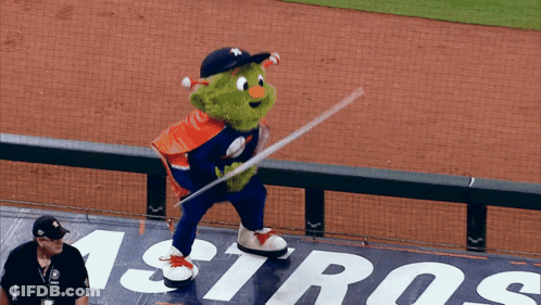 The Astros Mascot Is Holding A Sign That Says Super Loud GIF