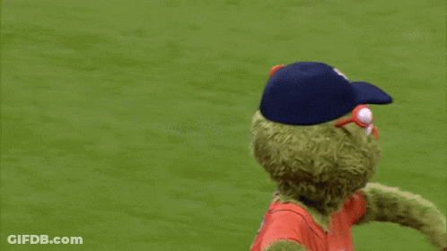 The Astros Mascot Is Wearing A Blue Hat GIF