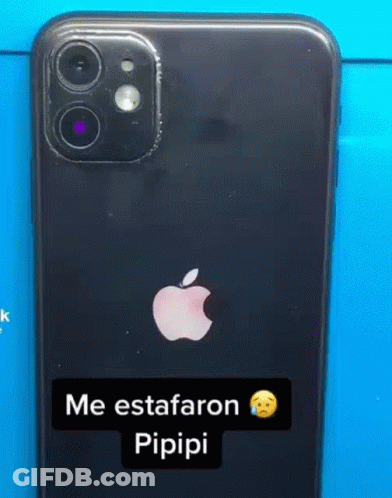The Back Of A Black Apple Iphone With A Sticker On It That Says Me Estaaron Pipipi . GIF