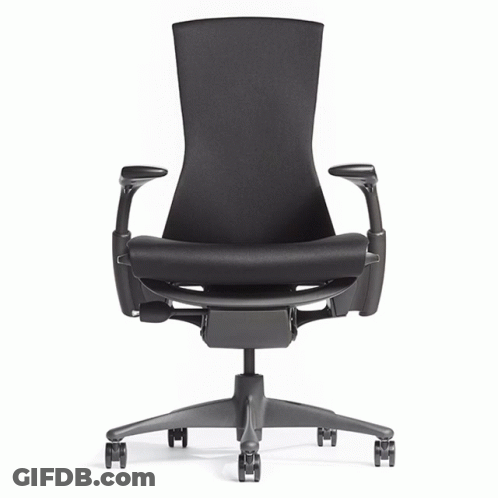 The Back Of A Black Office Chair Shows The Wheels GIF