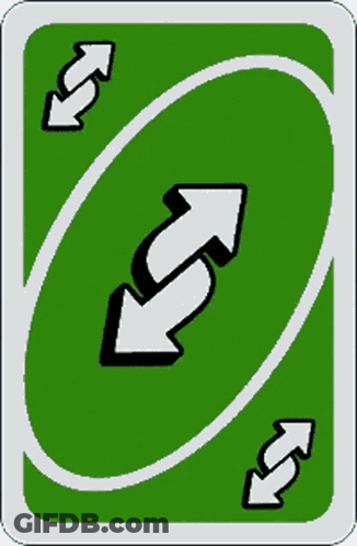 The Back Of A Green Uno Card With Two White Arrows Pointing In Opposite Directions GIF