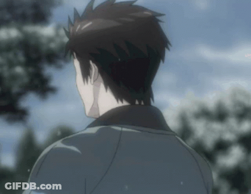 The Back Of A Man 'S Head Is Shown In A Blurry Anime Scene GIF