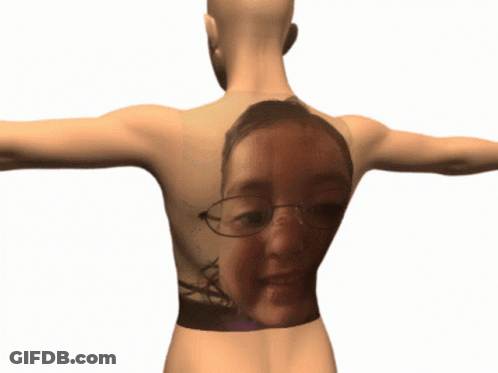 The Back Of A Mannequin With A Picture Of A Girl On It GIF