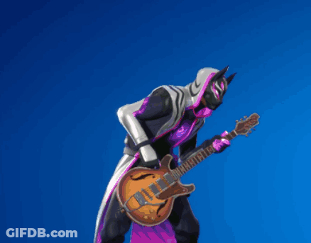 The Back Of A Person Playing A Guitar In A Video Game Against A Blue Sky GIF