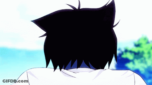 The Back Of A Person 'S Head Is Shown With A Blue Sky In The Background GIF