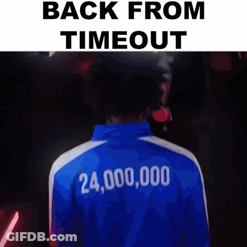 The Back Of A Person Wearing A Blue Jacket With The Number 240,000 On It GIF