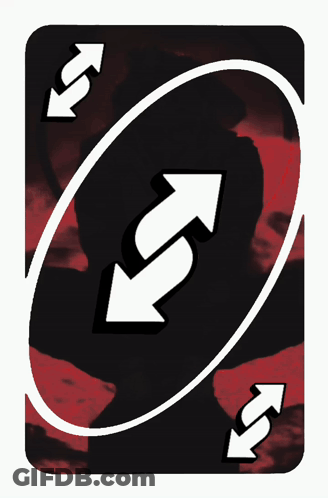 The Back Of A Playing Card With Two Arrows Pointing In Opposite Directions GIF