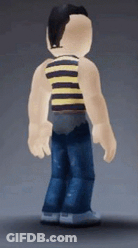 The Back Of A Roblox Character Wearing A Yellow And Black Striped Shirt . GIF