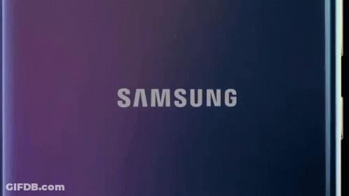 The Back Of A Samsung Phone With A Blue And Purple Background GIF