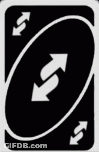 The Back Of A Uno Card With Two Arrows Pointing In Opposite Directions . GIF