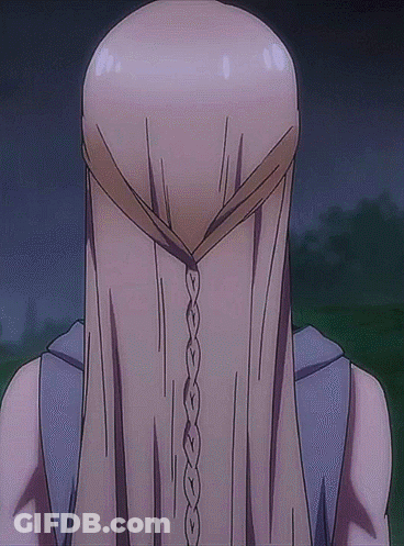 The Back Of A Woman 'S Head With A Braid In Her Hair GIF
