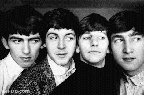 The Beatles Posing In Black And White Photo GIF