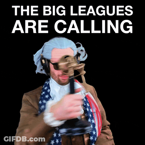 The Big Leagues Are Calling Poster With A Man Holding A Trophy GIF