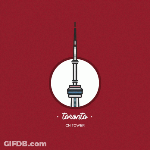 The Cn Tower In Toronto Is Shown On A Red Background GIF