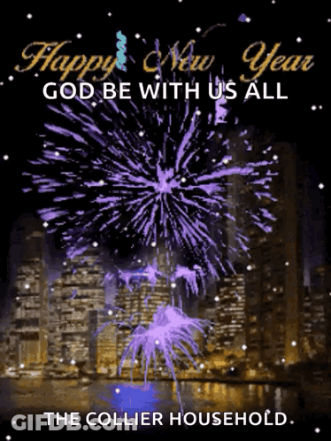 The Collier Household Wishes Everyone A Happy New Year With Fireworks In The Background GIF