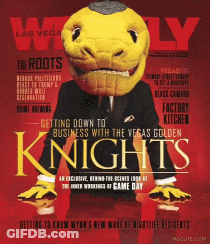 The Cover Of A Las Vegas Magazine With A Yellow Mascot GIF