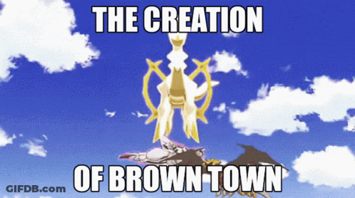 The Creation Of Brown Town Is Displayed On A Blue Background GIF